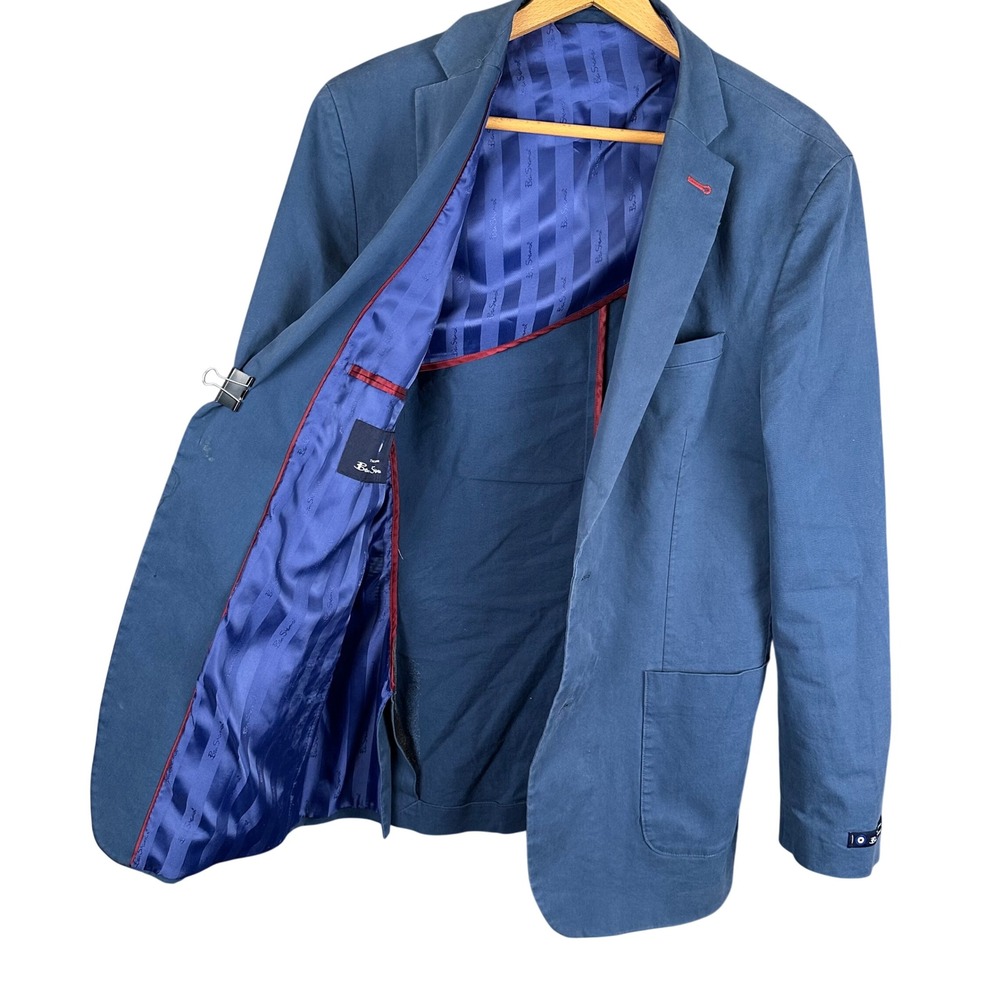 Ben Sherman Fluke Mens Blue Cotton Blend 2 Button Blazer Sport Coat Jacket L42